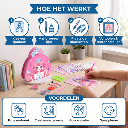 Prinsessen Diamantkunst & Foliekunst – Creatieve Set met Kleurboek