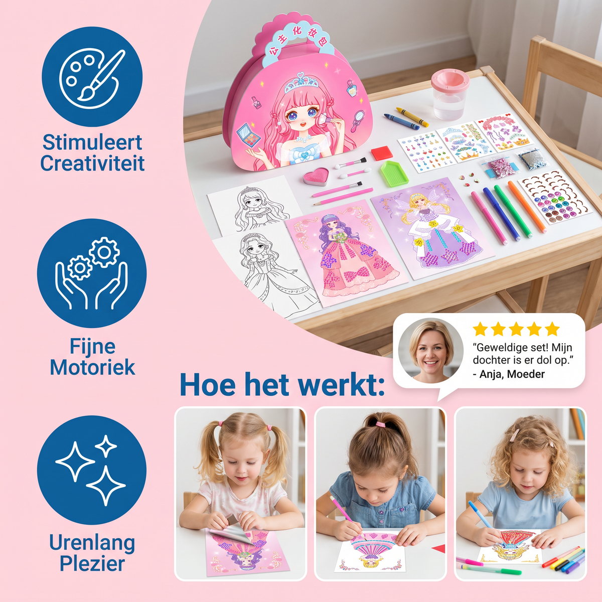 Prinsessen Diamantkunst & Foliekunst – Creatieve Set met Kleurboek