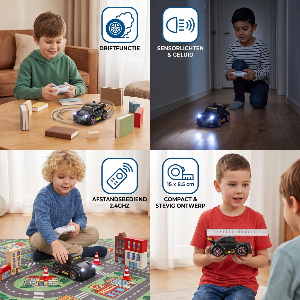 RC-Raceauto met Driftfunctie voor Kinderen – Afstandsbediend met Sensorlichten & Geluid