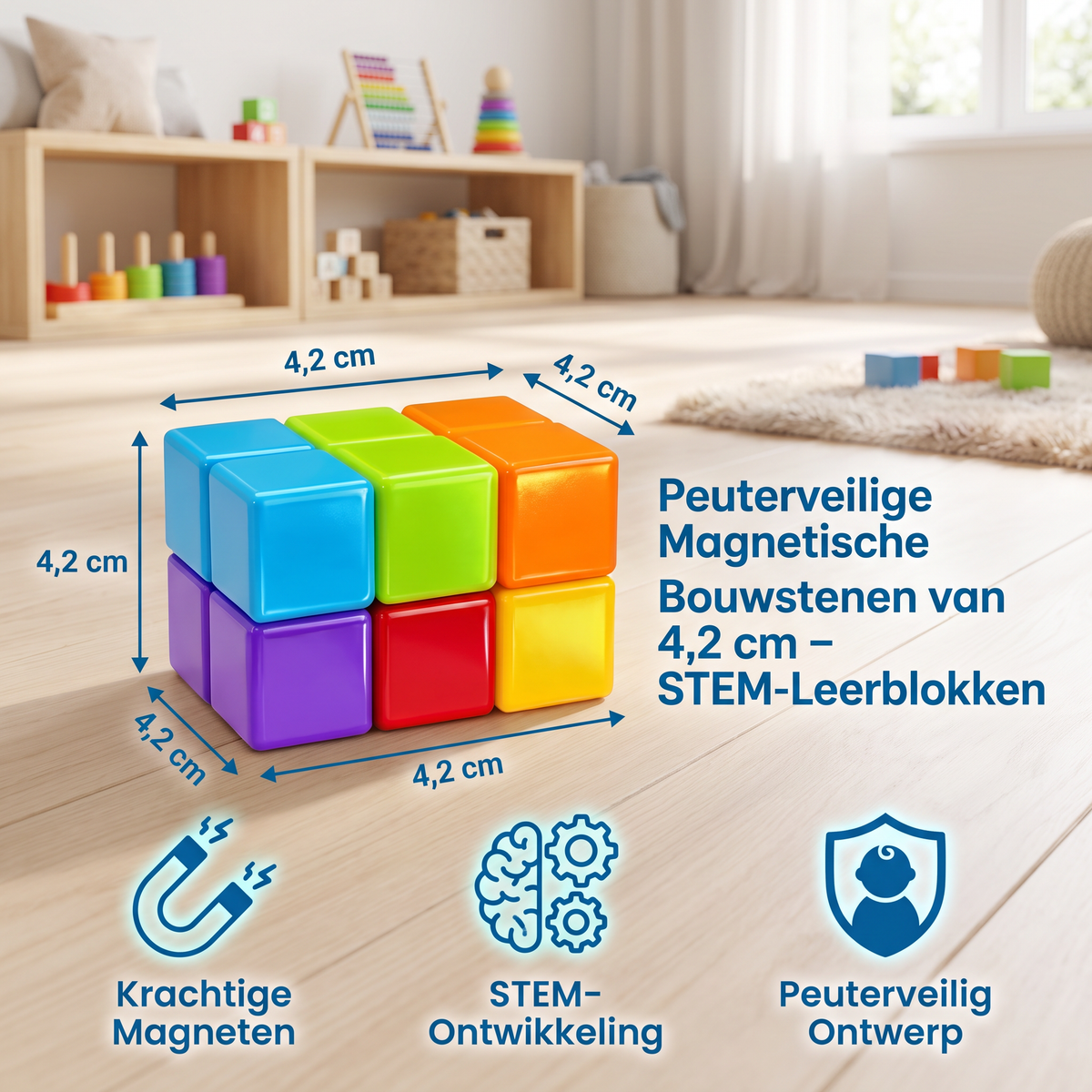 Peuterveilige Magnetische Bouwstenen van 4,2 cm – STEM-Leerblokken