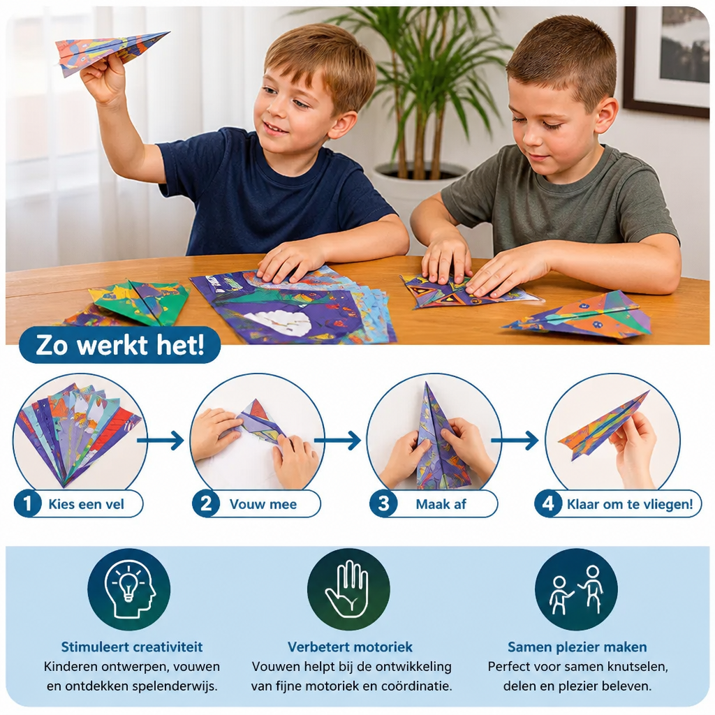 Origami-papieren-vliegtuigenset met instructies