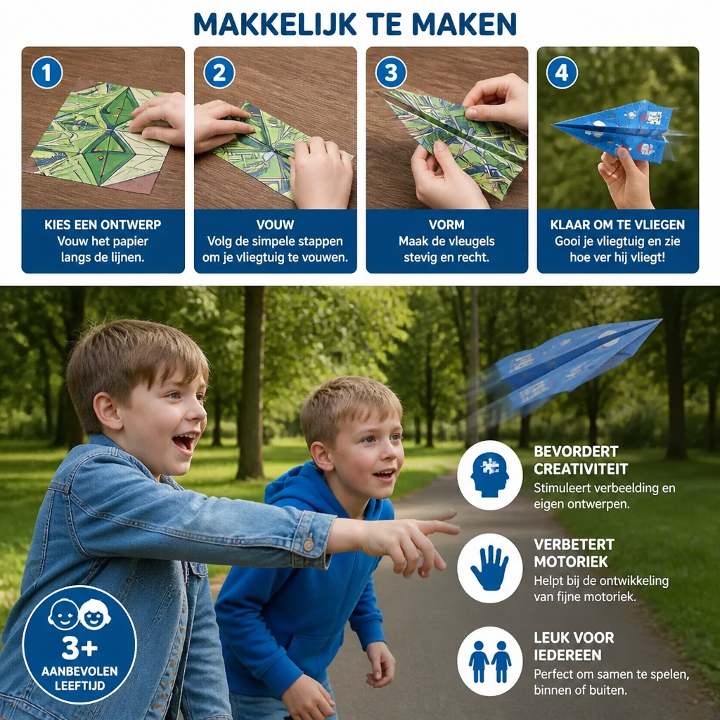 Papieren-vliegtuigenset met instructies