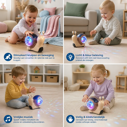 Lichtgevend en muziekspelend kruipspeelgoed in slakkenvorm