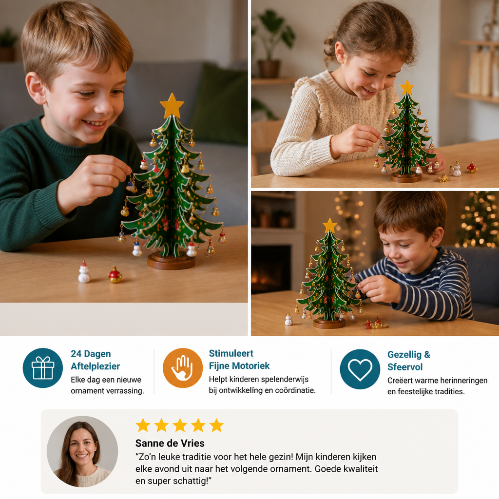 24-daagse adventskalender met mini-kerstboomversieringen voor kinderen