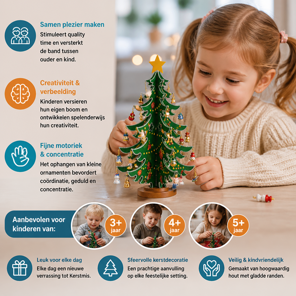 24-daagse adventskalender met mini-kerstboomversieringen voor kinderen