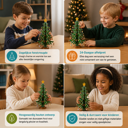 24-daagse adventskalender met mini-kerstboomversieringen voor kinderen