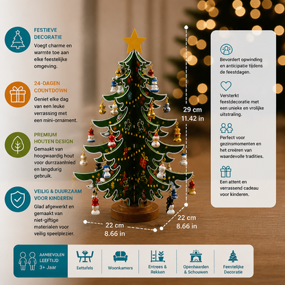 24-daagse adventskalender met mini-kerstboomversieringen voor kinderen