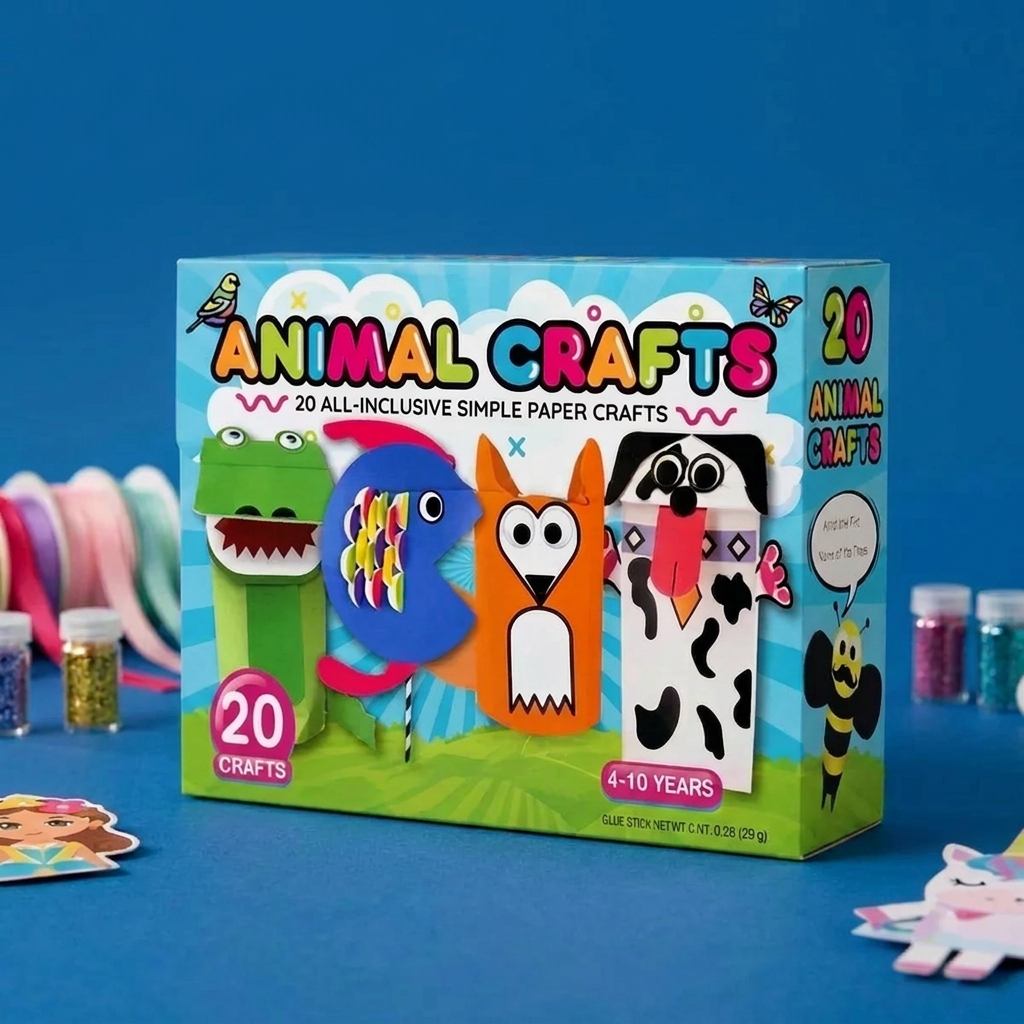 Kinder-Papierknutselbox – 20 Eenvoudige DIY-Knutselprojecten Voor Kinderen Van 3–10 Jaar Met Lijmstift, Plakband En Enveloppen