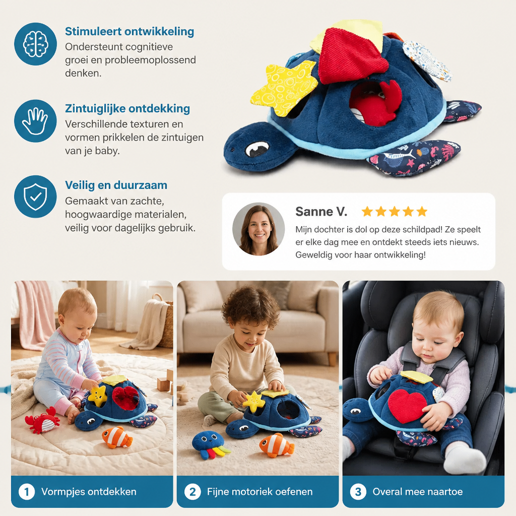Montessori Schildpad Ontdekkingsspeelgoed – Zacht Sensorisch Stoffen Speelgoed voor Baby's