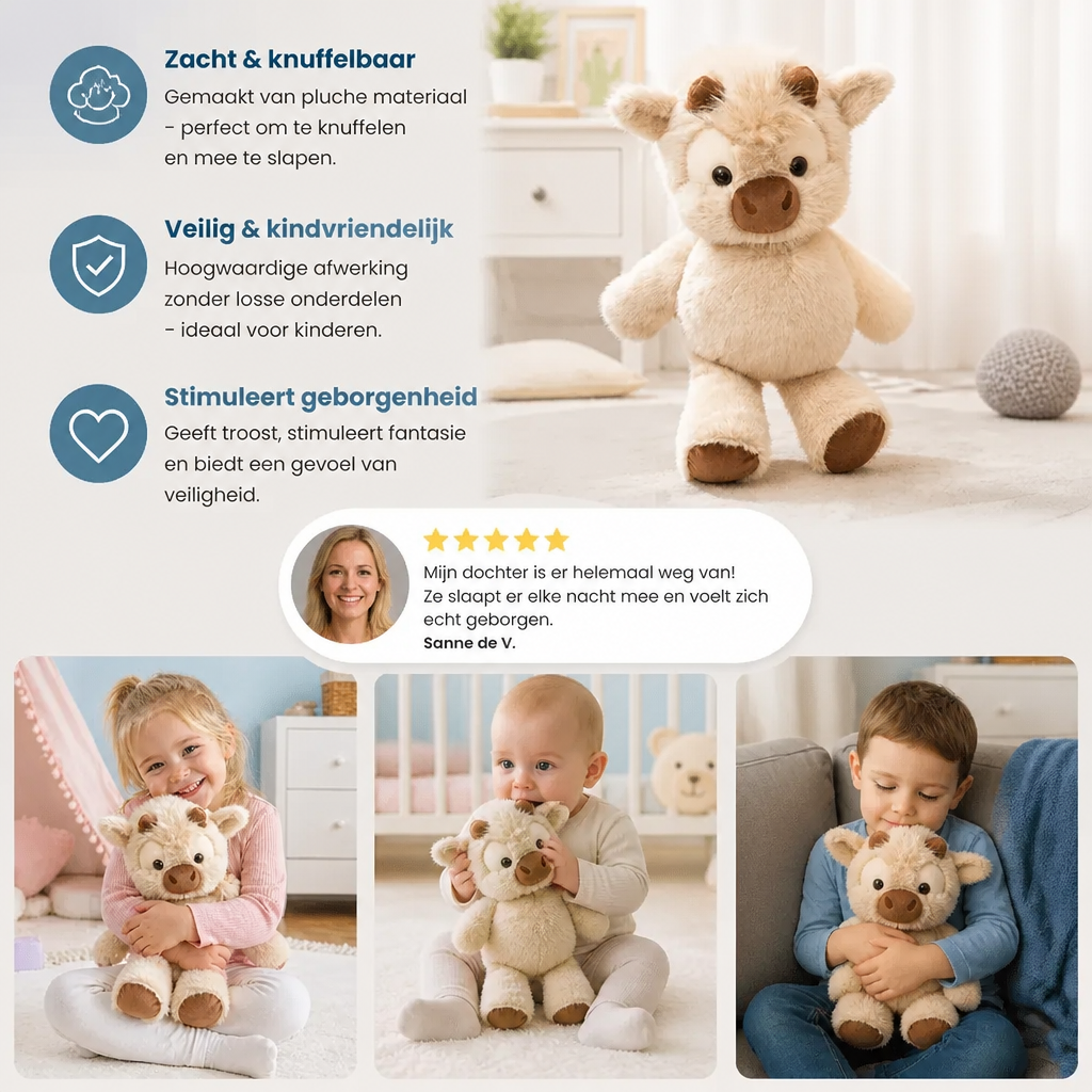 Lopend Kalfje – Zacht Cartoon Knuffeldier & Rustgevend Speelgoed voor Kinderen