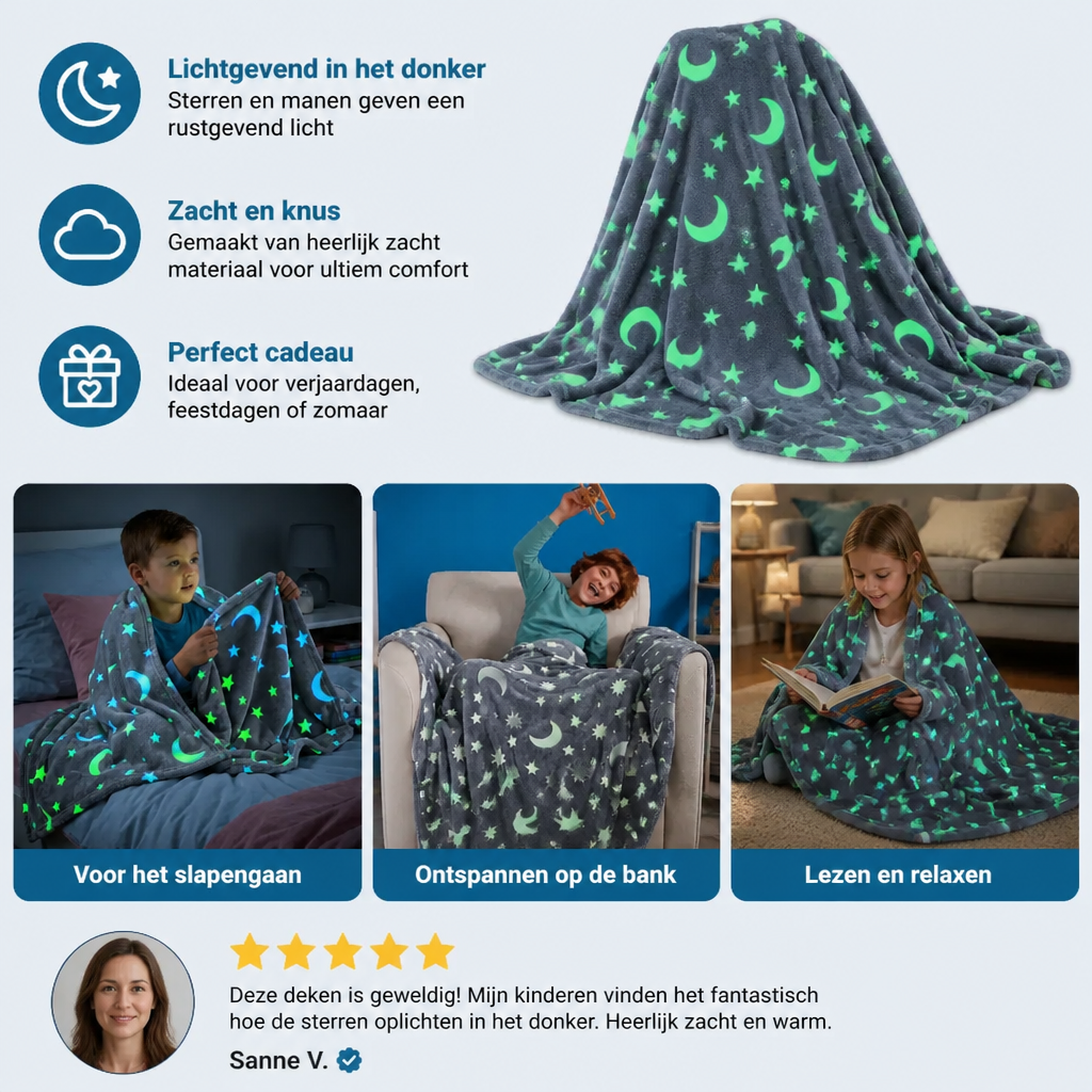 Glanzende Sterrendeken – Lichtgevende Knuffeldeken
