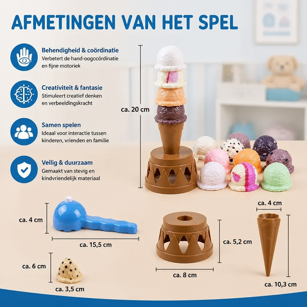 Creatief IJsschep- & Stapelspel – Leuk Balansspel voor Kinderen, Bevordert Behendigheid & Spelenderwijs Leren