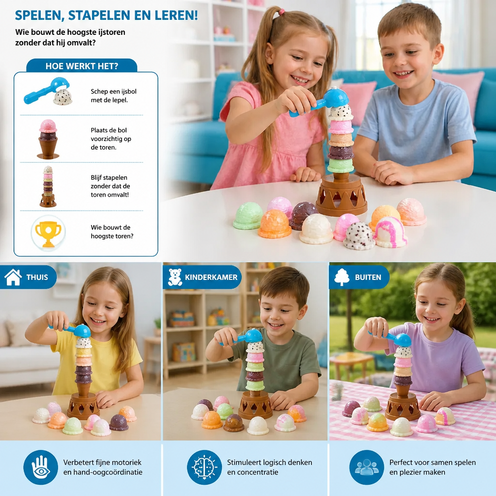 Creatief IJsschep- & Stapelspel – Leuk Balansspel voor Kinderen, Bevordert Behendigheid & Spelenderwijs Leren