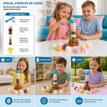 Creatief IJsschep- & Stapelspel – Leuk Balansspel voor Kinderen, Bevordert Behendigheid & Spelenderwijs Leren