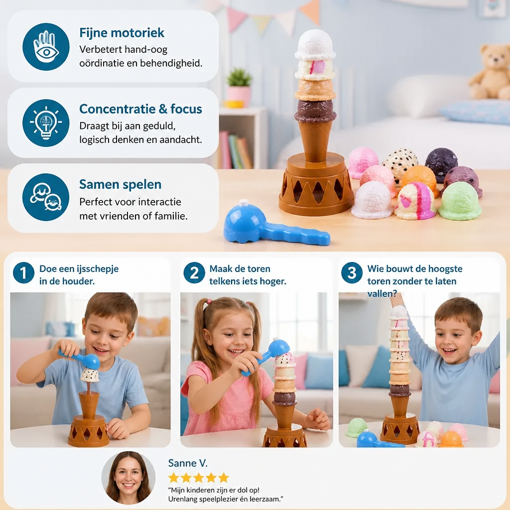 Creatief IJsschep- & Stapelspel – Leuk Balansspel voor Kinderen, Bevordert Behendigheid & Spelenderwijs Leren