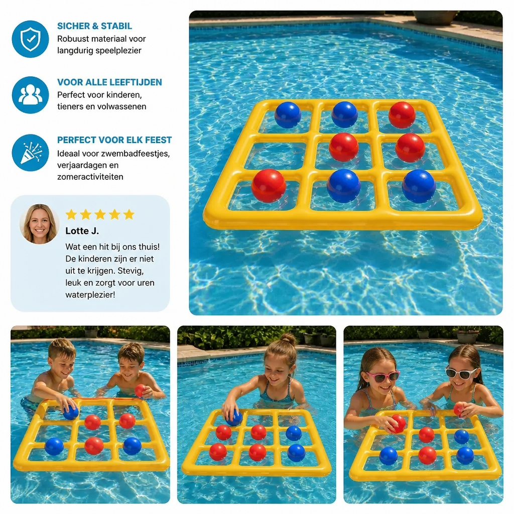 Opblaasbaar Zwembad-Tic-Tac-Toe Spel – Waterspel voor Feestjes met Ballen & Pomp