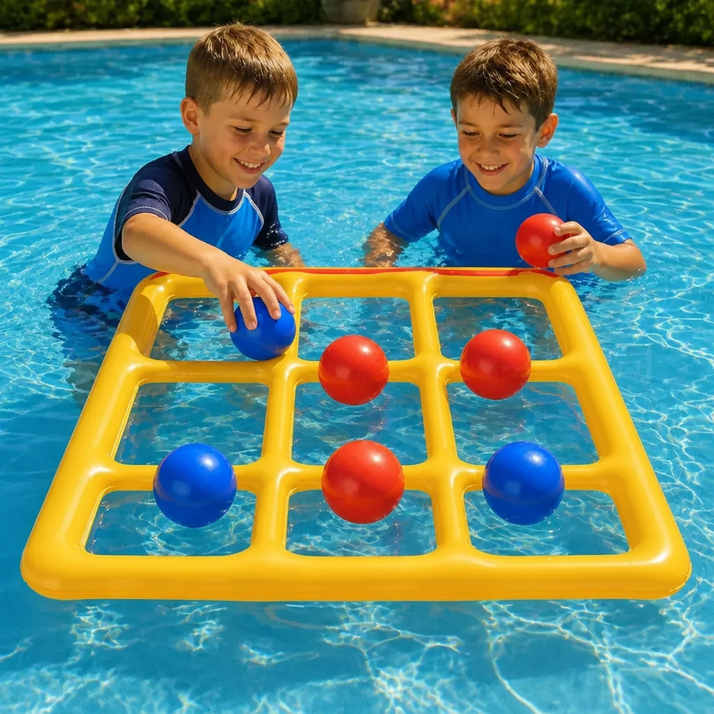Opblaasbaar Zwembad-Tic-Tac-Toe Spel – Waterspel voor Feestjes met Ballen & Pomp