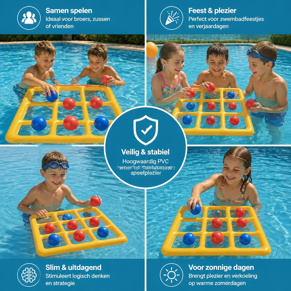 Opblaasbaar Zwembad-Tic-Tac-Toe Spel – Waterspel voor Feestjes met Ballen & Pomp