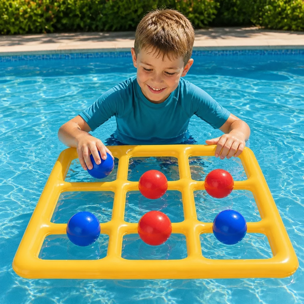 Opblaasbaar Zwembad-Tic-Tac-Toe Spel – Waterspel voor Feestjes met Ballen & Pomp