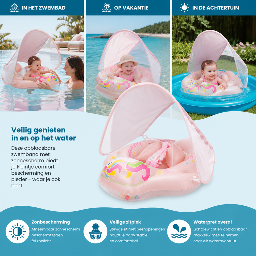 Babyzwemband met Zonbescherming – Opblaasbare Zitband voor Veilig Waterplezier