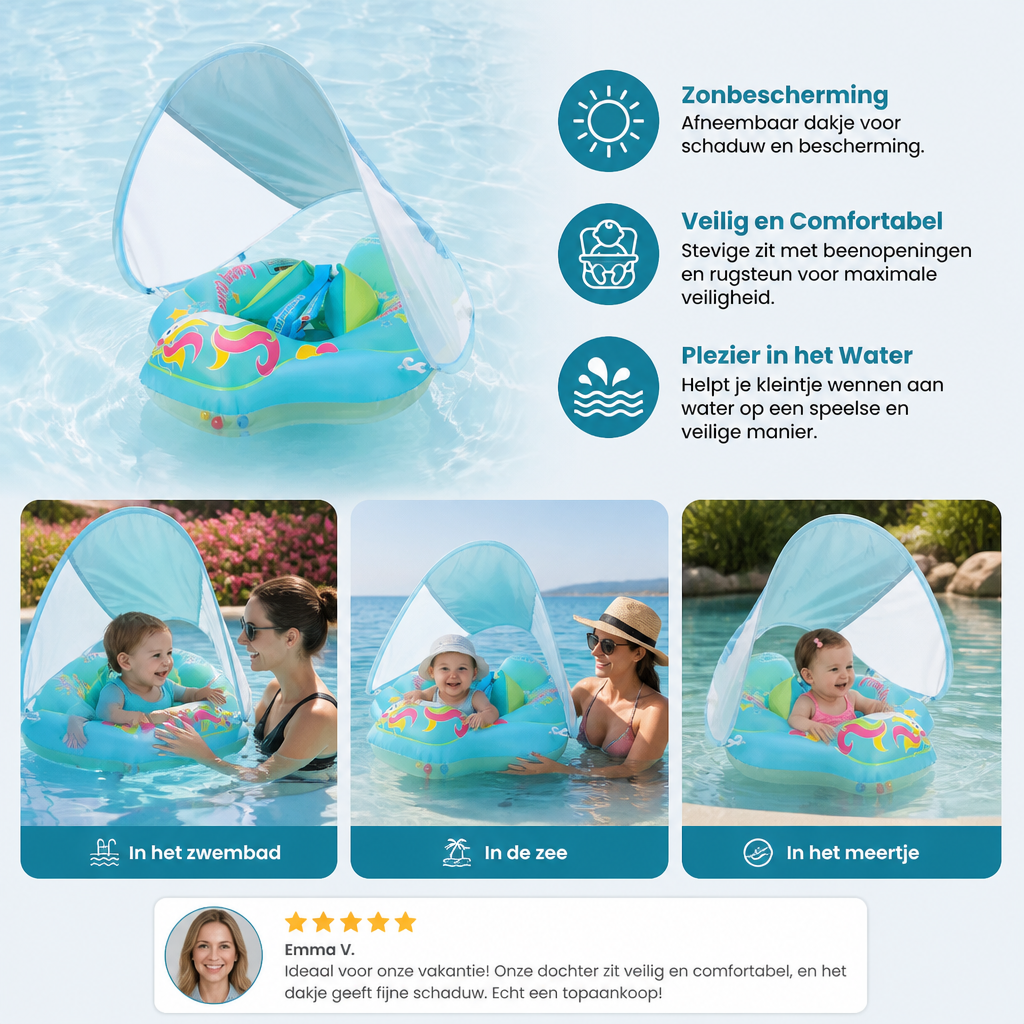 Babyzwemband met Zonbescherming – Opblaasbare Zitband voor Veilig Waterplezier
