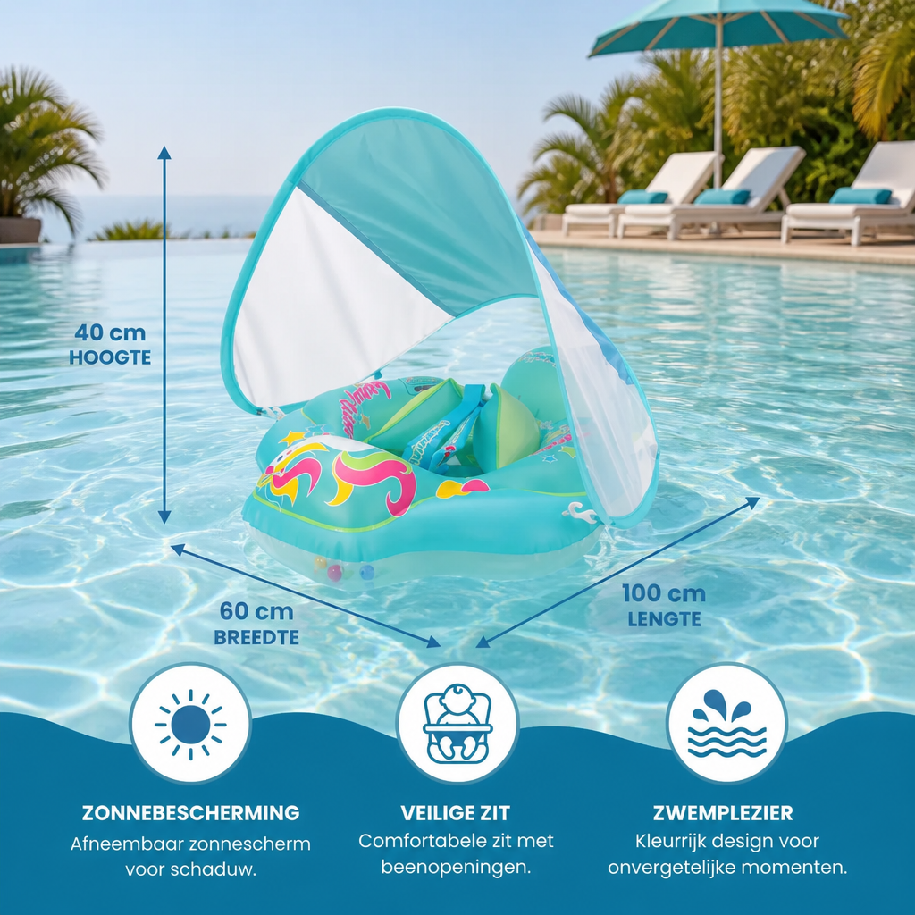 Babyzwemband met Zonbescherming – Opblaasbare Zitband voor Veilig Waterplezier