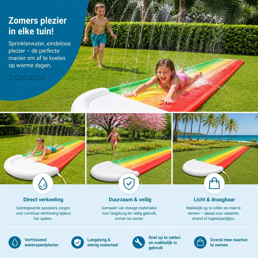 Regenboog-Waterglijbaan – Opblaasbare Buitenglijbaan voor Kinderen & Gezin