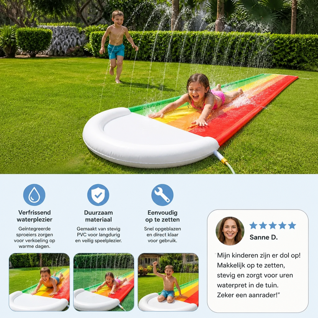 Regenboog-Waterglijbaan – Opblaasbare Buitenglijbaan voor Kinderen & Gezin