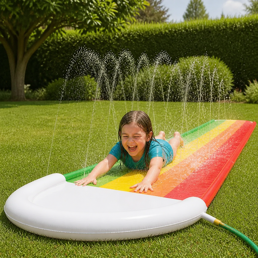 Regenboog-Waterglijbaan – Opblaasbare Buitenglijbaan voor Kinderen & Gezin