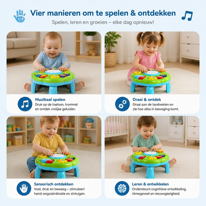 Baby Muziekactiviteitentafel – Speelgoed met Trommel, Tandwielen en Dierengeluiden