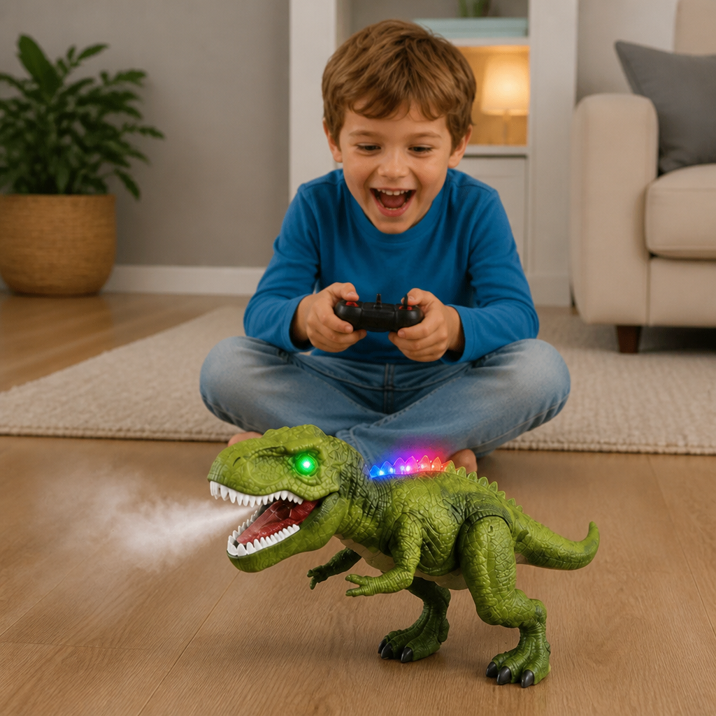 Op Afstand Bestuurbare Lopende T-Rex – RC-Dinosaurus met Sproeinevel, Licht & Geluid