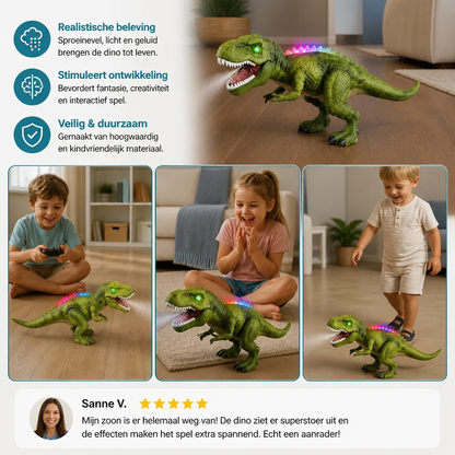 Op Afstand Bestuurbare Lopende T-Rex – RC-Dinosaurus met Sproeinevel, Licht & Geluid