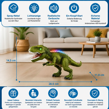 Op Afstand Bestuurbare Lopende T-Rex – RC-Dinosaurus met Sproeinevel, Licht & Geluid