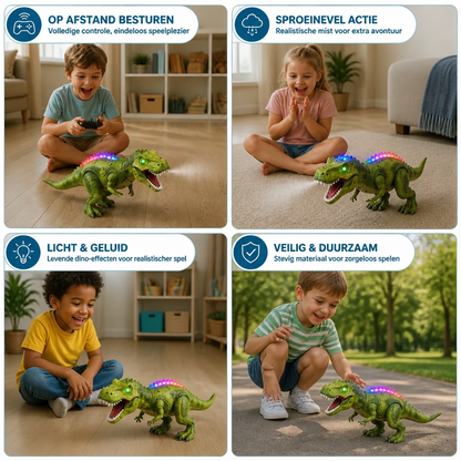 Op Afstand Bestuurbare Lopende T-Rex – RC-Dinosaurus met Sproeinevel, Licht & Geluid