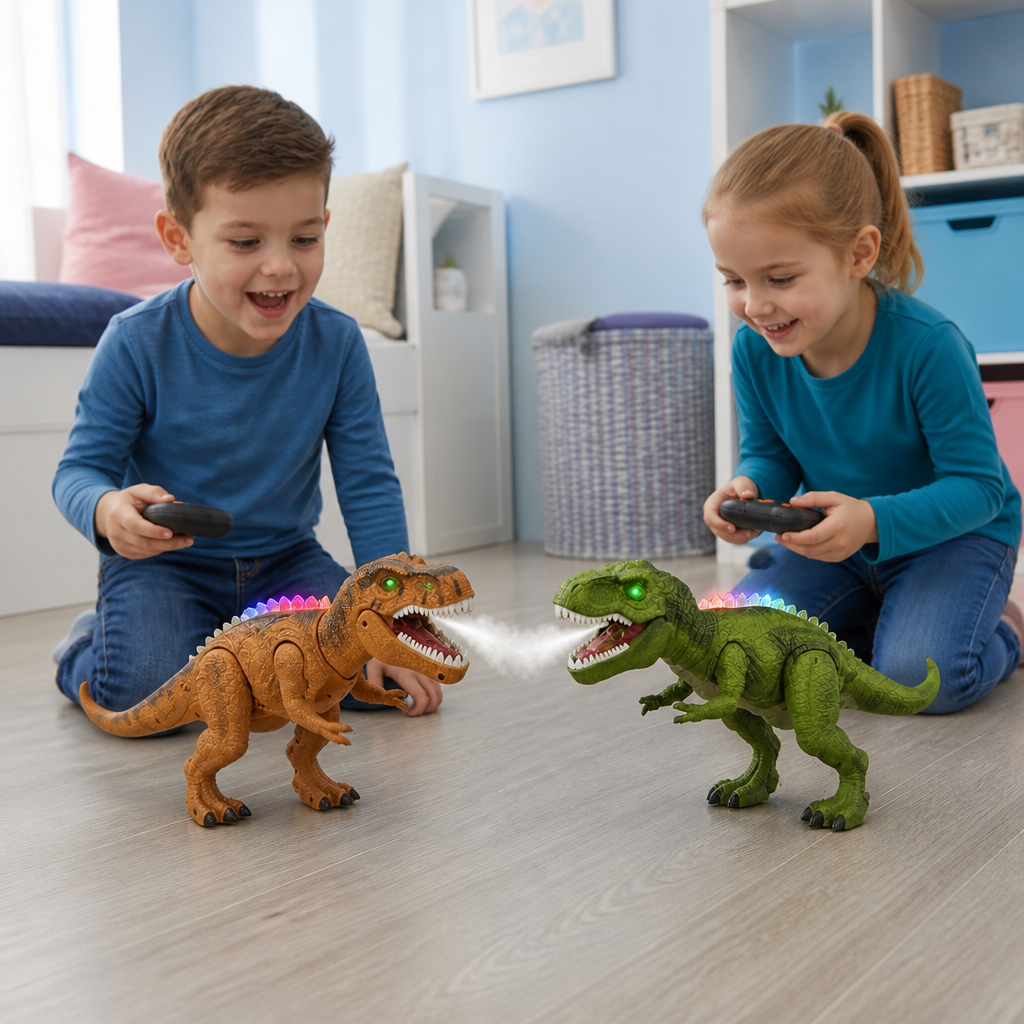 Op Afstand Bestuurbare Lopende T-Rex – RC-Dinosaurus met Sproeinevel, Licht & Geluid