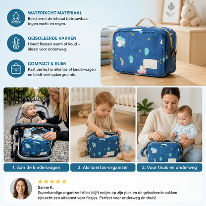 3-in-1 Kinderwagenorganizer – Waterdichte Luiertas met Geïsoleerde Vakken