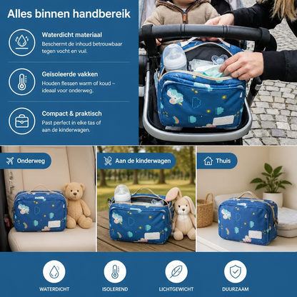 3-in-1 Kinderwagenorganizer – Waterdichte Luiertas met Geïsoleerde Vakken