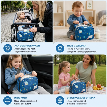3-in-1 Kinderwagenorganizer – Waterdichte Luiertas met Geïsoleerde Vakken