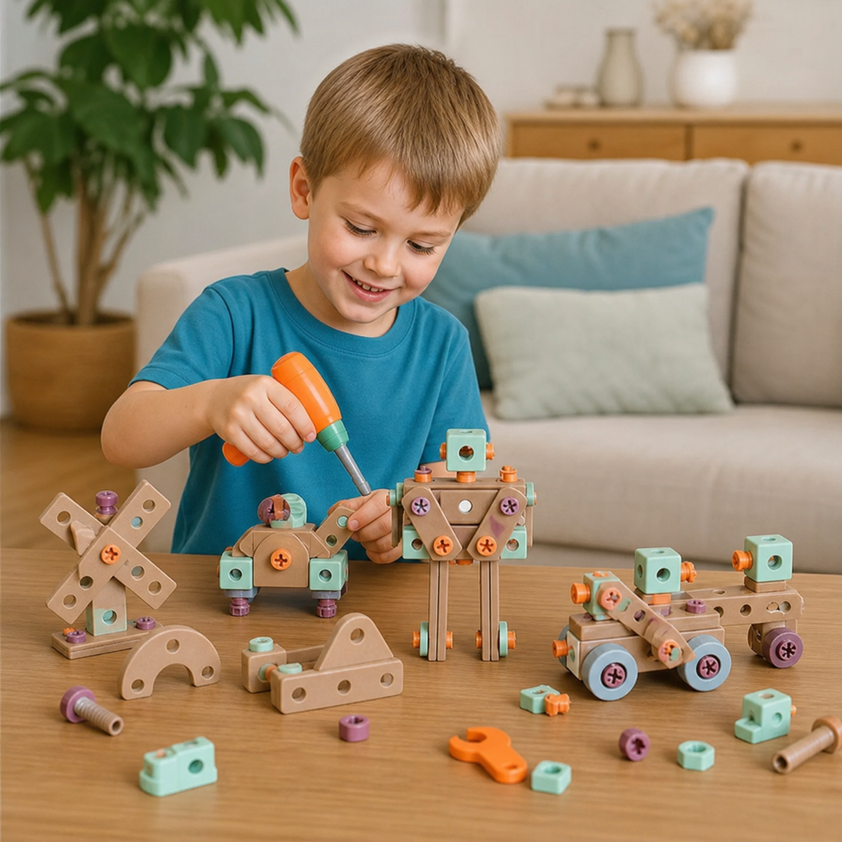 144-delige Kindergereedschapsset met Boormachine & Gereedschapskoffer – STEM Montessori-Bouwset