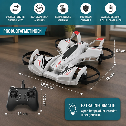 2-in-1 op afstand bestuurbare vliegende drone & stunt-racewagen