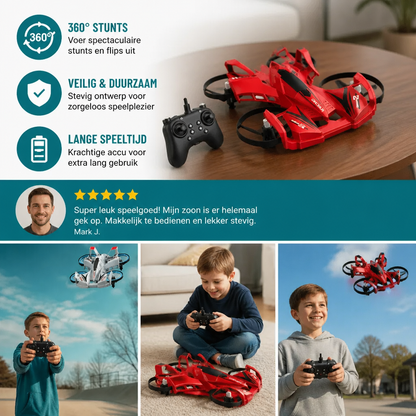 2-in-1 op afstand bestuurbare vliegende drone & stunt-racewagen