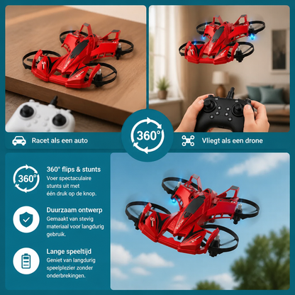 2-in-1 op afstand bestuurbare vliegende drone & stunt-racewagen
