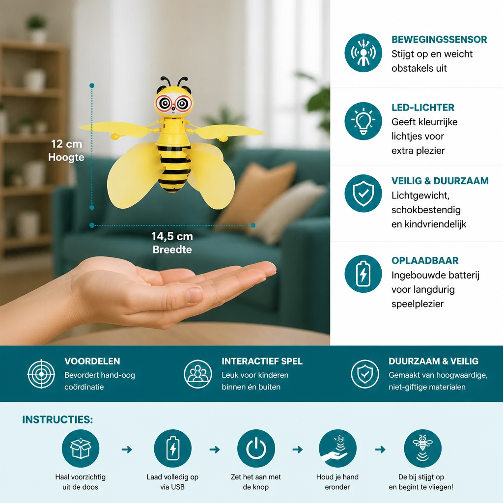 Met de hand bestuurd vliegend bijenspeelgoed met bewegingssensor & LED-lampjes
