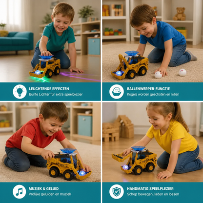 Interactieve lichtgevende bulldozer voor kinderen met ballenwerper