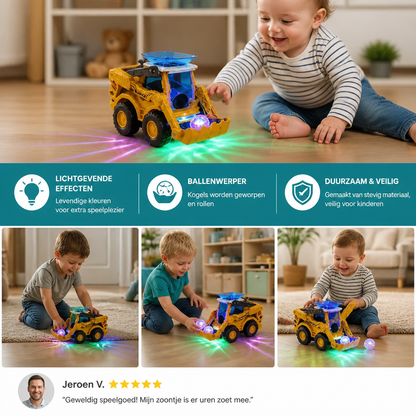 Interactieve lichtgevende bulldozer voor kinderen met ballenwerper