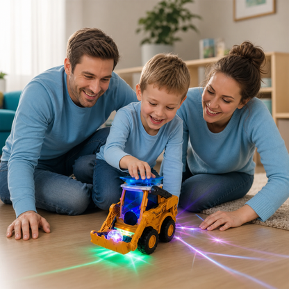 Interactieve lichtgevende bulldozer voor kinderen met ballenwerper