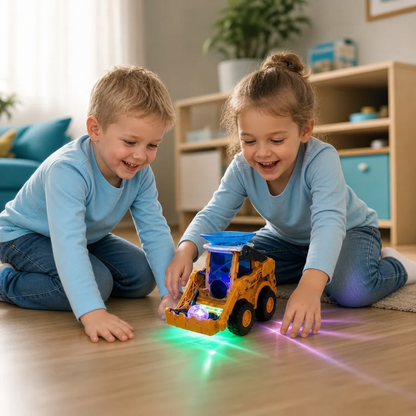 Interactieve lichtgevende bulldozer voor kinderen met ballenwerper