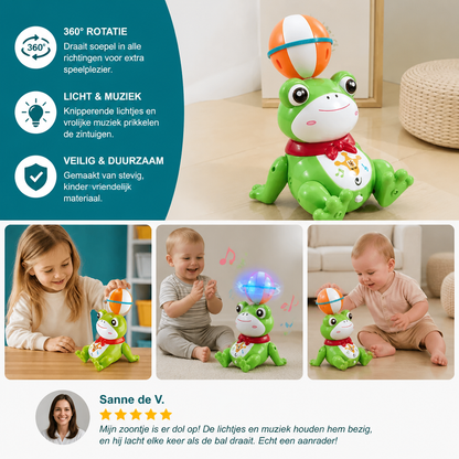 Interactief kikker-balansspeelgoed met bal, licht, muziek en 360°-rotatie