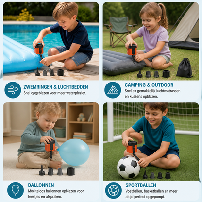 Draagbare mini-luchtpomp met ledlamp – snel opblazen en leeg laten lopen