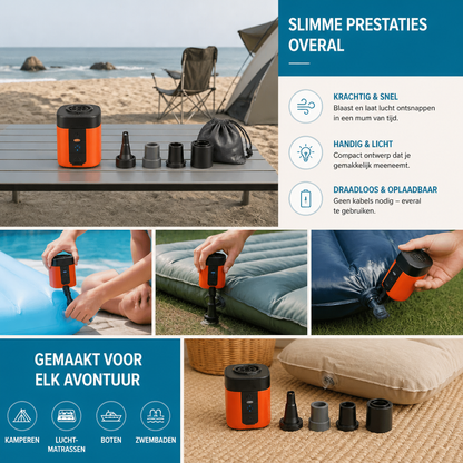 Draagbare mini-luchtpomp met ledlamp – snel opblazen en leeg laten lopen